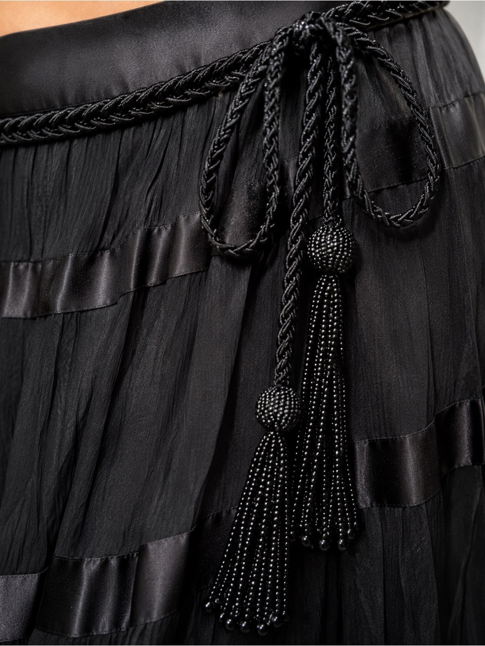 Laundry by Shelli Segal Black Beaded Tiered Maxi Skirt Boho Y2K Size 4 - Picture 4 of 6
